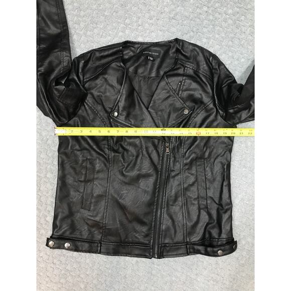 Signature Studio Jacket Womens Med Black Moto Madness Faux Leather Biker Zip NEW - Picture 3 of 16
